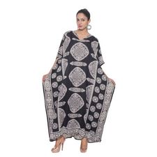 Black Plus Size Kaftan Dress for Women Abstract Print Full Lenth Maxi Beach Coverup Long Beach Wear Online