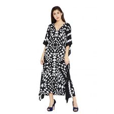 White Geometric Design Plus Size Kaftan Dress for Women Full Length Maxi Kimono Online