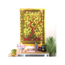 Yellow Cotton Printed Tree of Life Wall Hanging Poster Online