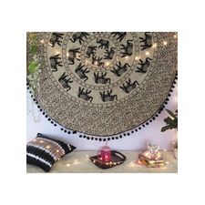 Brown Bohemian Elephant Roundie Hippie Picnic Beach Throw Blanket Beach Towels Yoga Mat Throw Tapestry 72