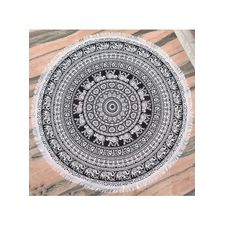Black Boho Elephant Mandala Roundie Hippie Beach Throw Blanket Beach Towels Yoga Mat Throw Picnic Tapestry 72
