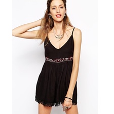 Band of Gypsies Embroidered Smock Playsuit With Fringing