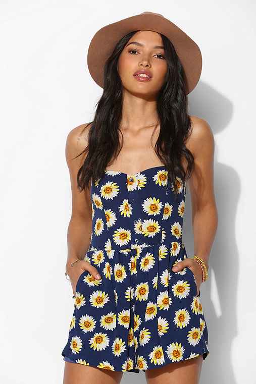 Pins And Needles Strapless Button-Down Romper