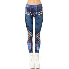The Blue Plaid Star Print Leggings in Multi