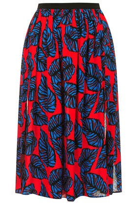 Leaf Print Spliced Midi Skirt