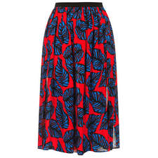 Leaf Print Spliced Midi Skirt
