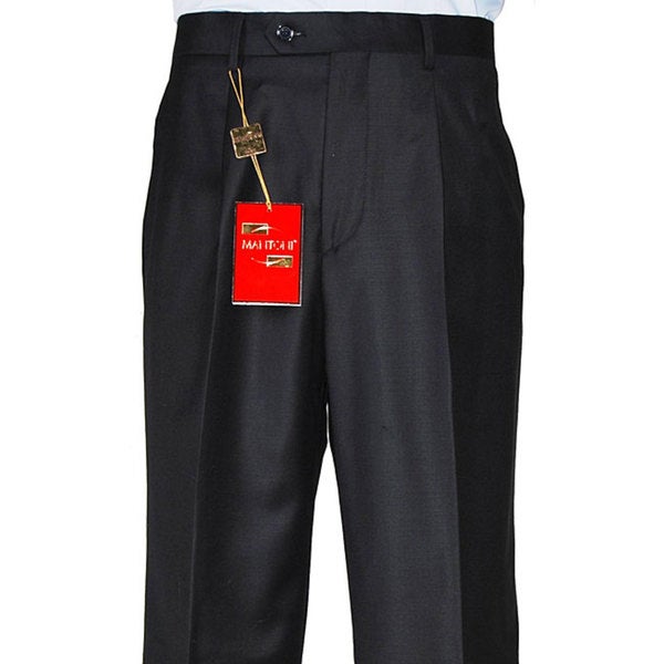 Men's Black Single-pleat Wool Dress Pants