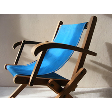 Lovely French Small  Vintage blue  Doll Deckchair,or TRANSAT 1950s.