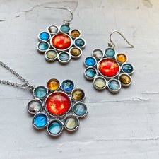 Solar System Halo Jewelry Set Earrings Pendant Necklace