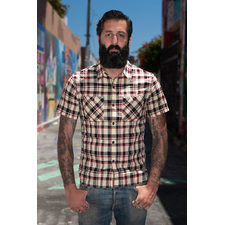 Flat Head Summer Check Short Sleeve - Yellowish/Black - Self Edge