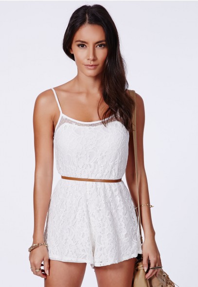 Rebecka Strappy Lace Romper - Missguided