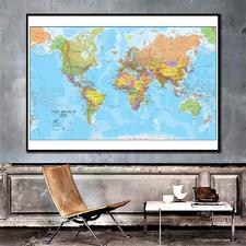HQ Canvas Print The World Political Map Poster and Prints World Map Canvas Painting for Culture Education