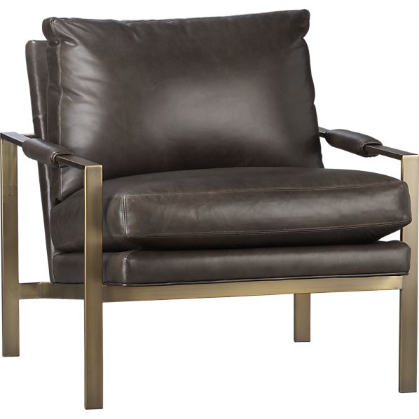 Milo Classic Leather Brass Lounge Chair