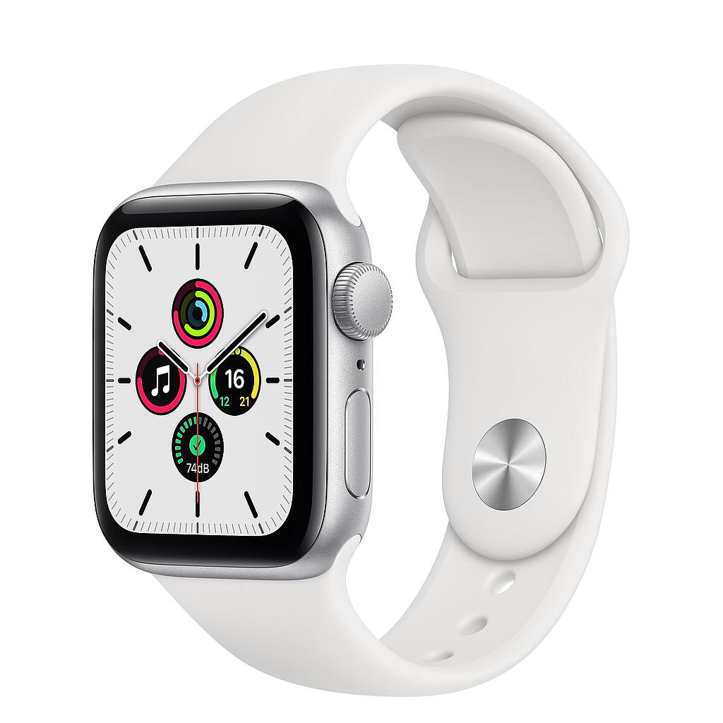 Apple Watch SE GPS, 40mm Silver Aluminium Case with White Sport Band - Regular