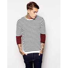 Diesel Sweater K-Iapo Bretton Stripe Contrast 3/4 Sleeve
