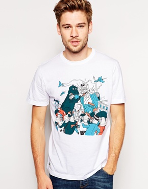Lacoste Live T-Shirt with Gator War Cartoon Print