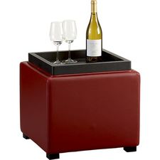 Stow Red 17.5" Leather Storage Ottoman in Coffee Tables & Side Tables | Crate and Barrel