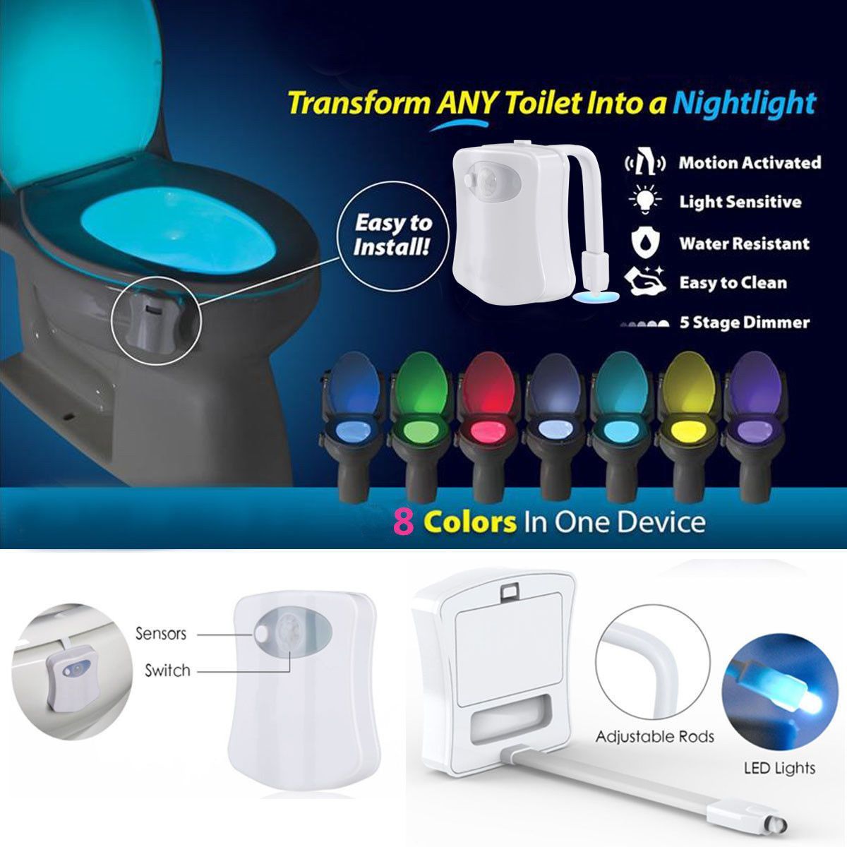 Toilet Night Light 8 Color ...