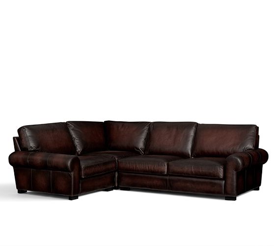 Turner Leather 3-Piece Roll Arm Sectional with Corner | Pottery Barn