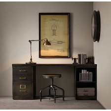 1940S Industrial Modular Desk System with 3-Drawer File Cabinet 