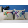 Colorful World Map Pillow Case, Cotton Linen Cushion Cover colour, Eco-friendly