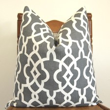 Gray Pillow, Designer Pillow, Handmade Pillow, Decorative Pillow, Throw Pillow,Schumacher,Summer Palace Fret,Smoke, Gray Trellis, Home Decor
