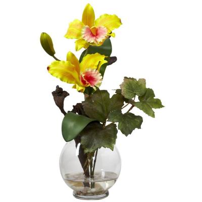 14.5 in. H Yellow Mini Cattleya with Fluted Vase Silk Flower Arrangement-1275-YL at The Home Depot