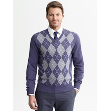 Silk-cotton argyle v-neck pullover | Banana Republic