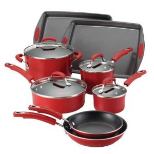 Rachael Ray Porcelain II Nonstick 12-Piece Cookware Set in Red Gradient-14266 at The Home Depot