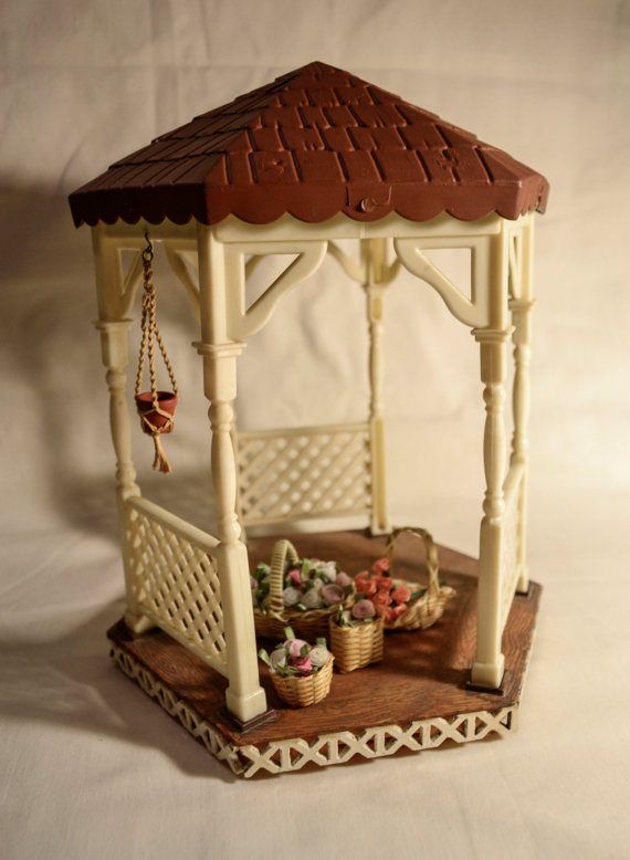 Gazebo with Flower Baskets and Hanging Planter