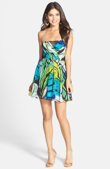 Hailey Logan Print Cutout Fit & Flare Dress (Juniors) | Nordstrom