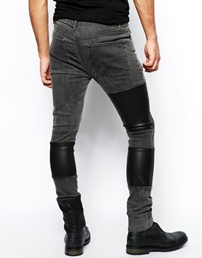 Image 2 of ASOS Super Skinny Jeans With Biker Panels