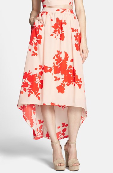 Rules of Etiquette Floral Print High/Low Tulle Midi Skirt | Nordstrom