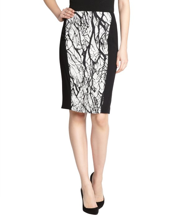 Rachel Roy : black and white tree print pencil skirt : style # 328670301