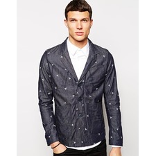 Image 1 of G Star Denim Blazer All Over Logo Embroidered A Crotch Slim 3d