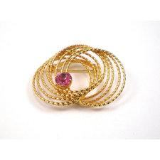 Pink Rhinestone Brooch Pin , Vintage Accessories , Vintage Jewelry , Wreath Brooch, Geometric Jewelry
