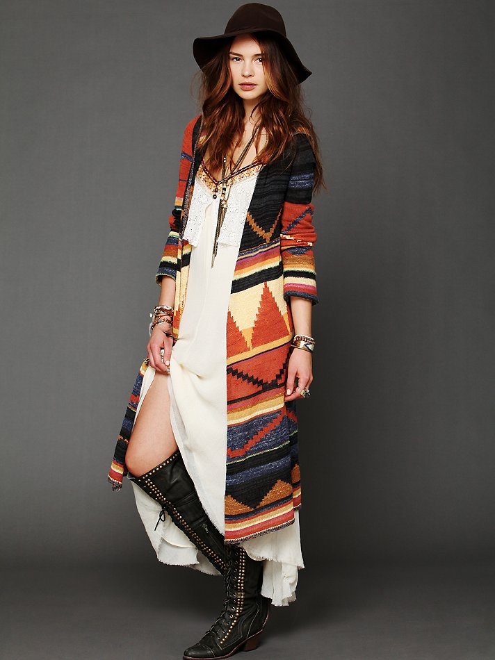 Free People Long Pattern Hooded Cardi at Free People Clothing Boutique