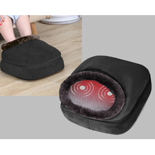 A pair of feet is placed inside a massager. Another massager is at the bottom right corner with internal two motors highlighted.