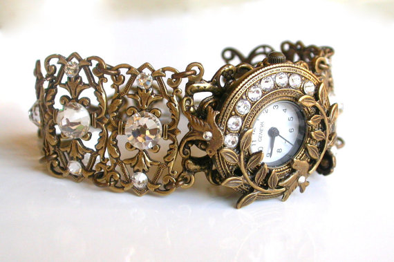 Brass Women's  Watch  - Swarovski Crystals Victorian Gothic Watch - Victorian Gothic Jewelry