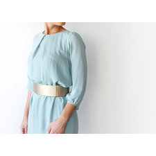 Gold leather look wide flat high waist belt- matte metallic gold women's waist belt