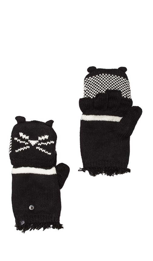 Plush Cat Texting Mittens in Black & White | REVOLVE