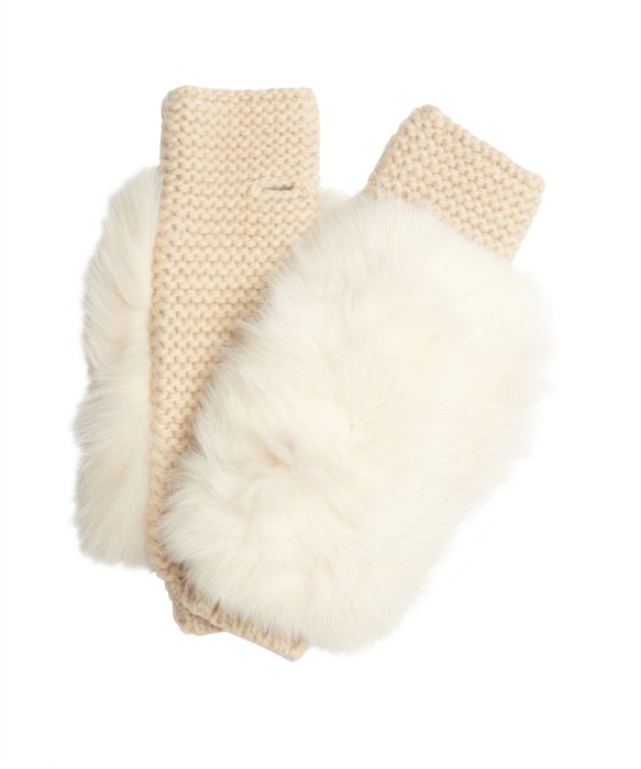 Rachel Zoe : cream wool blend knit and fox fur arm warmers : style # 328168402