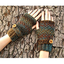Crocheted Fingerless Gloves Mittens - Fingerless Gloves in Chocolate Peacock - Fall Fashion Accessories