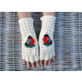Fingerless Gloves, Soft, White, Bird application