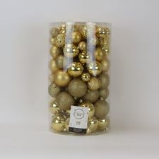 Tube of 100 Mix Baubles Gold 4-8cm