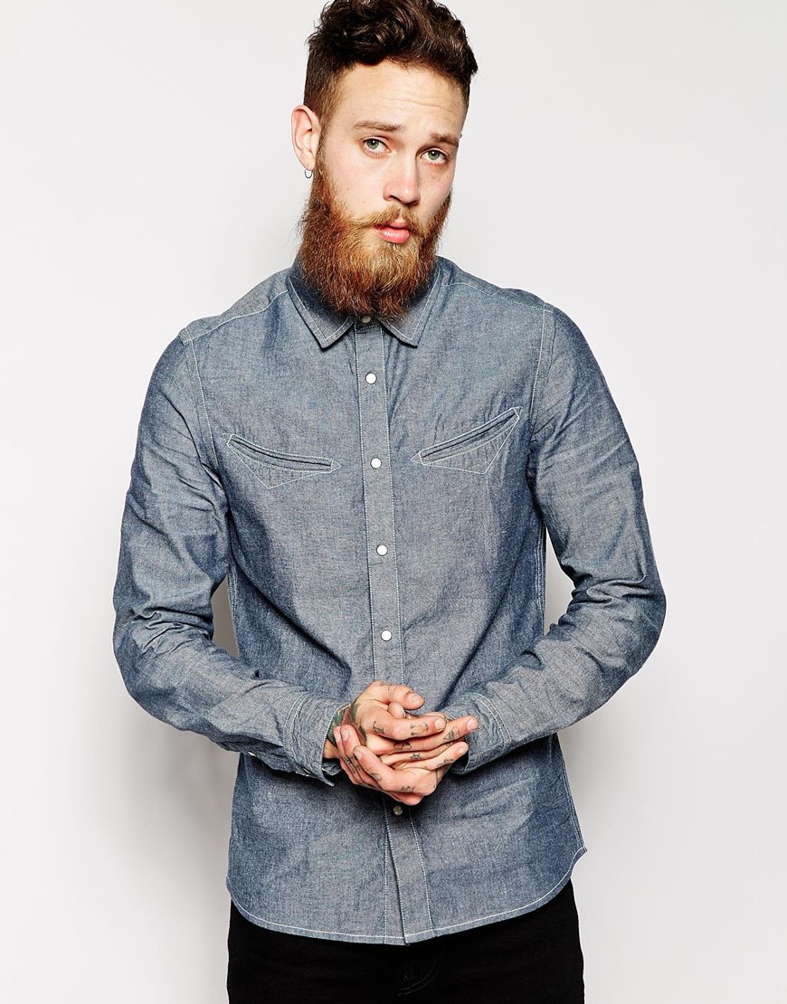 Image 1 of ASOS Western Chambray Shirt In Long Sleeve