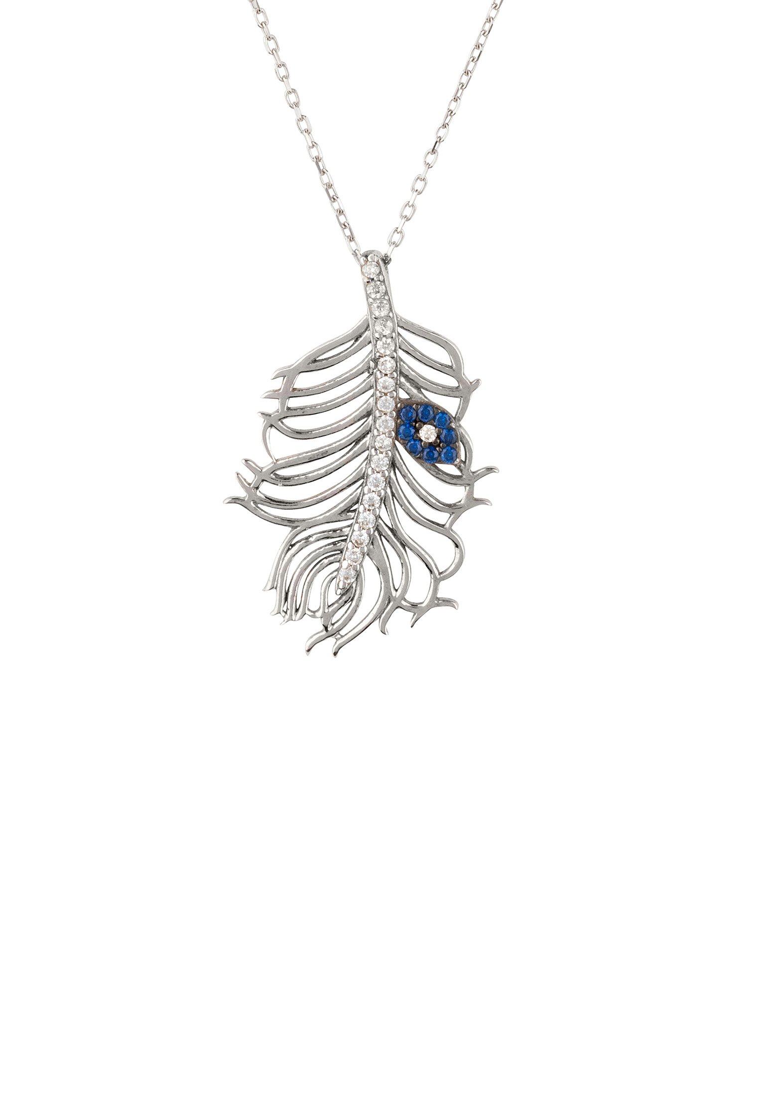 Peacock Feather Evil Eye Necklace Silver