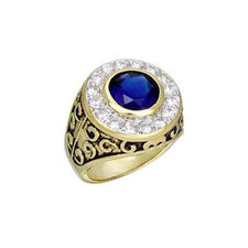 Ion Gold Plated Sapphire and Clear CZ Men's Ring