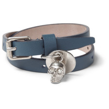 Alexander McQueen Metal Skull and Leather Bracelet