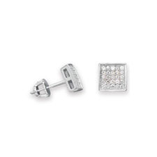 Rhodium Plated Square Pave CZ Earrings
